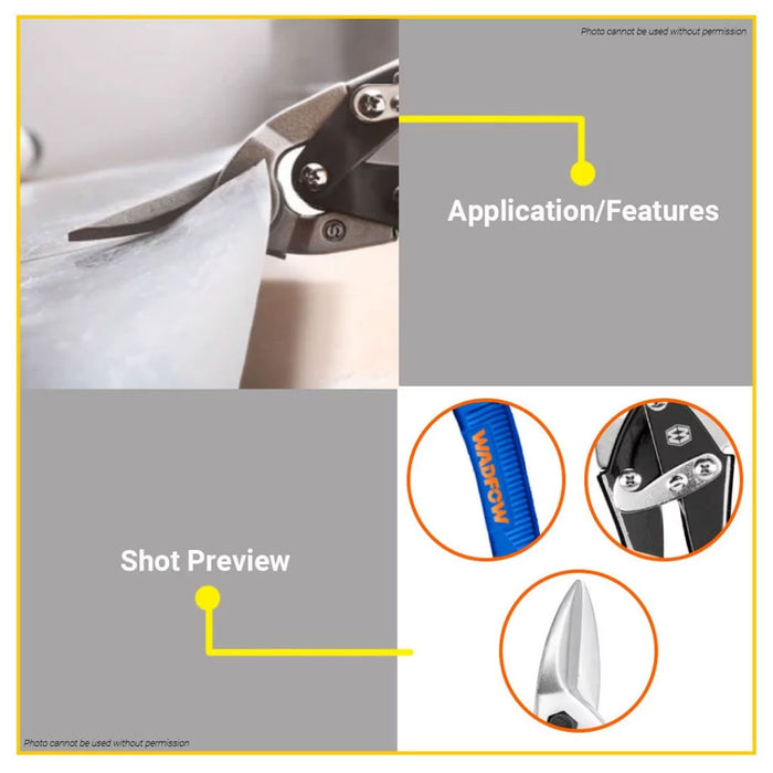 BUILDMATE Wadfow Aviation Snip 250mm Left / Straight / Right Cut Scissor Sheet Metal Hand Shear Cutting Compound Action Tin Snip - WHT
