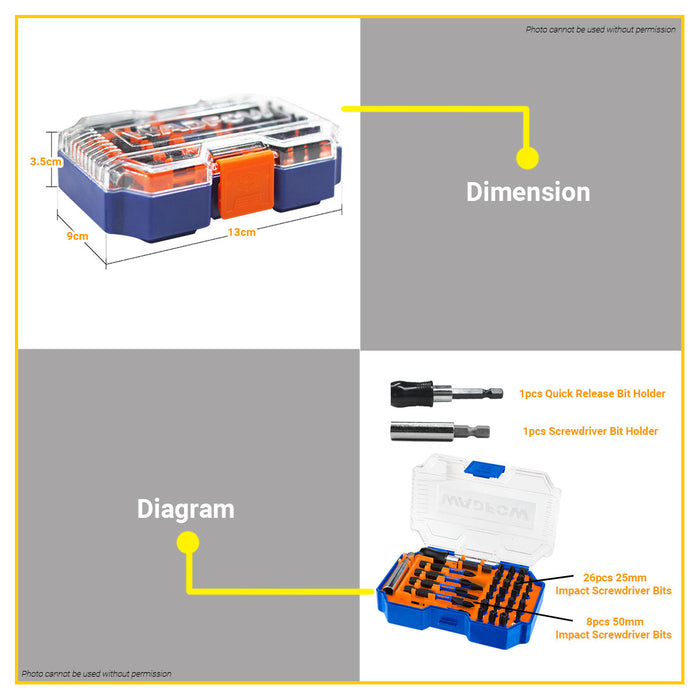 BUILDMATE Wadfow 36PCS/SET Impact Screwdriver Bits Set Accessories for Cordless Tools Portable DIY Multi-Bit Tool Kit WBS4B36 - WHT