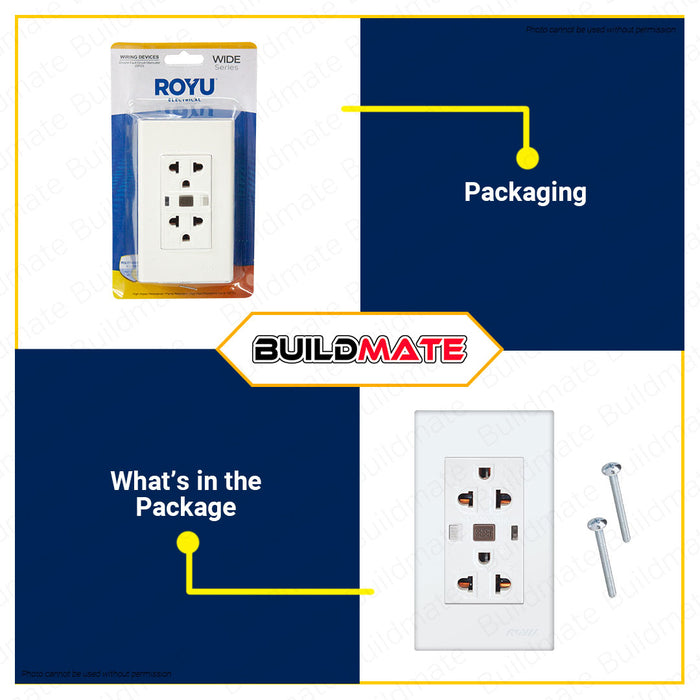 BUILDMATE Royu WD 20A Wide Series Duplex Ground Fault Circuit Interrupter GFCI Outlet Set Adaptor Socket Outlet Universal Socket Plug Adaptor Outlet Socket Outlet Plug WD933 •