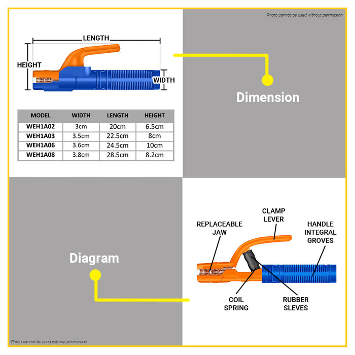 BUILDMATE Wadfow Electrode Holder 200A / 300A Stick Electrode Clamp Welding Rod Holder Stinger Welding Machine Accessories - WHT