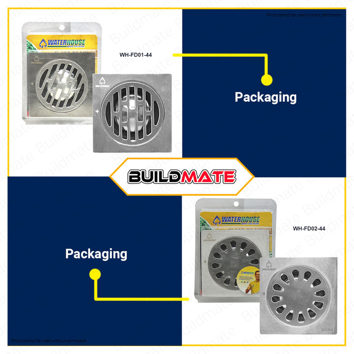 BUILDMATE Waterhouse Floor Drain Strainer 4"x4" Inch Stainless 304 Grade Modern | Flower Pattern Design [SOLD PER PIECE] Shower Drain Removable Hair Catcher Square Shower Floor Drain WH-FD01-44 | WH-FD02-44