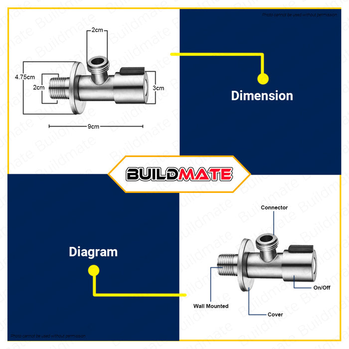 BUILDMATE Waterhouse 2Way Angle Valve 1/2"x1/2" Heavy Duty Push Fit Angle Stop Valve Stainless 304 Water Shut Off Ball Valve for Water Pipes Lead-Free, For Faucet Shutoff Valve WH-SSAV2-1212