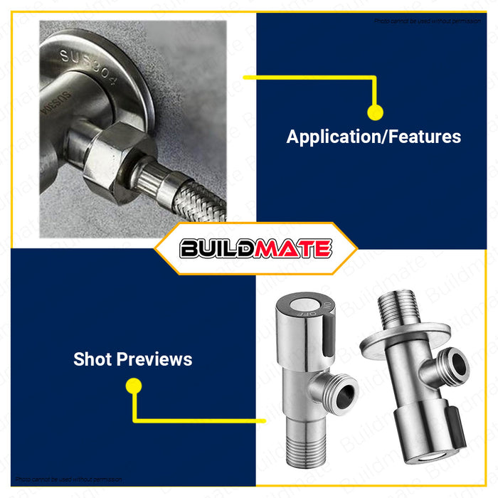 BUILDMATE Waterhouse 2Way Angle Valve 1/2"x1/2" Heavy Duty Push Fit Angle Stop Valve Stainless 304 Water Shut Off Ball Valve for Water Pipes Lead-Free, For Faucet Shutoff Valve WH-SSAV2-1212