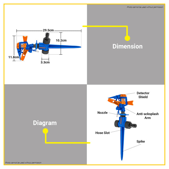 BUILDMATE Wadfow Plastic Auto Gear Sprinkler 2 Way Lawn Rotary Gear Driven Adjustable Oscillating Garden Water Sprinkler Sprayer WNE3E34 - WHT