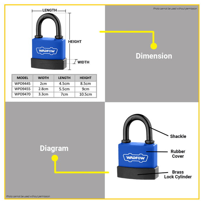 BUILDMATE Wadfow Weatherproof Iron Padlock 45mm / 55mm / 70mm Short Shackle with 3pcs Iron Keys Anti-Theft Keyed Security Pad Lock - WHT