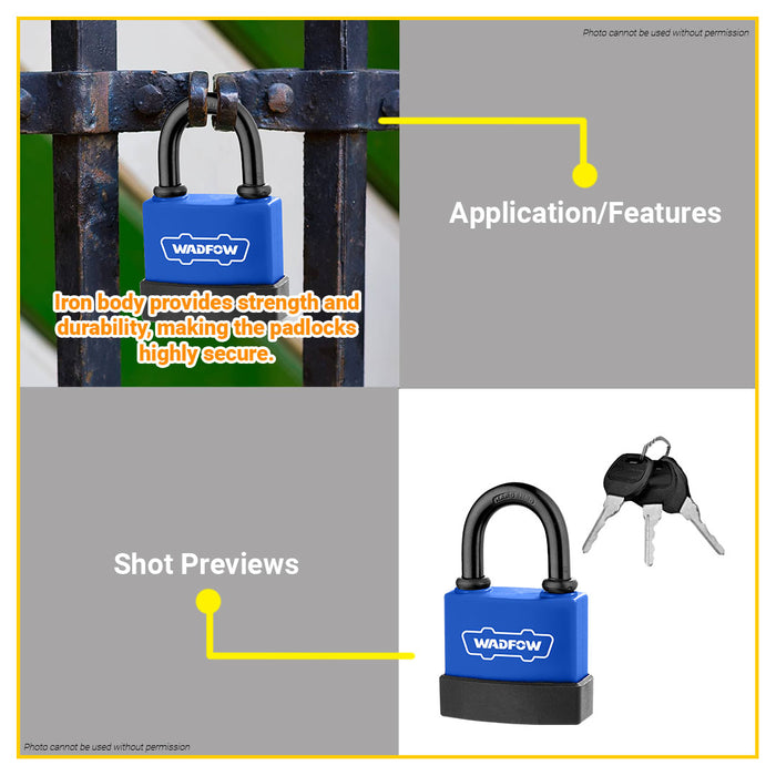 BUILDMATE Wadfow Weatherproof Iron Padlock 45mm / 55mm / 70mm Short Shackle with 3pcs Iron Keys Anti-Theft Keyed Security Pad Lock - WHT