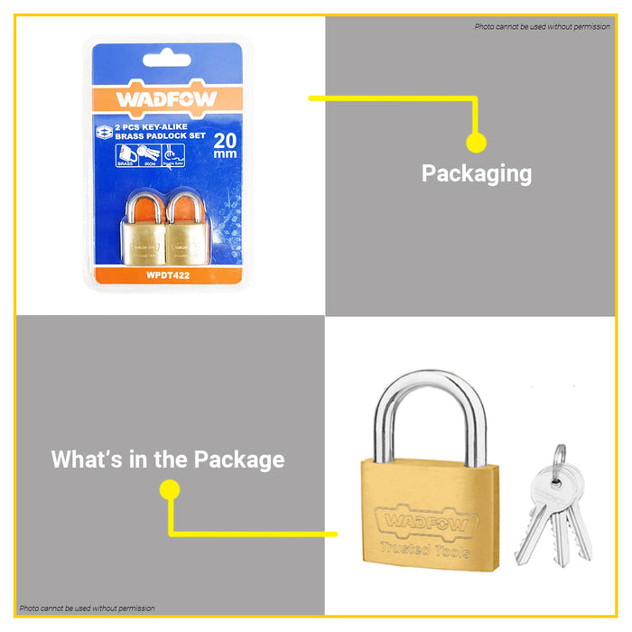 BUILDMATE Wadfow 2pcs 20mm Key-Alike Brass Padlock Set Short Shackle High Security Anti-Theft Secured Keyed Alike Padlock w/ 3pcs Identical Key Padlock WPDT422 - WHT