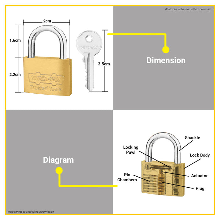 BUILDMATE Wadfow 2pcs 20mm Key-Alike Brass Padlock Set Short Shackle High Security Anti-Theft Secured Keyed Alike Padlock w/ 3pcs Identical Key Padlock WPDT422 - WHT