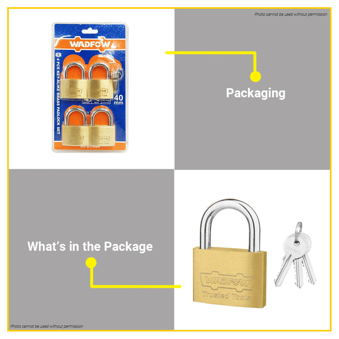 BUILDMATE Wadfow 40mm Key-Alike Brass Padlock Set 2pcs / 4pcs Short Shackle with 3pcs Iron Keys Anti-Theft Keyed Security Pad Lock - WHT
