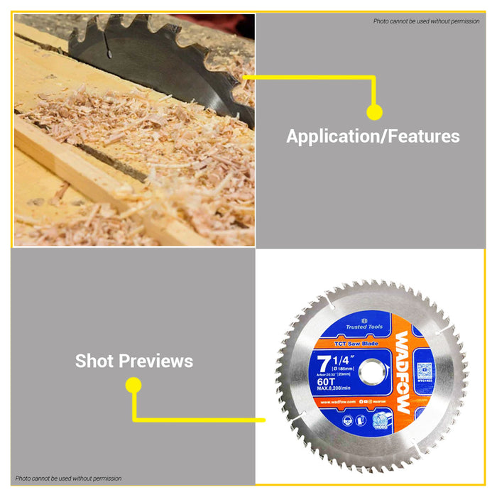 BUILDMATE Wadfow TCT Saw Blade 60T Ø185mmx20mm Tungsten Carbide Tipped Wood Cutting Blade for Circular Saw WTC1K03 - WHT