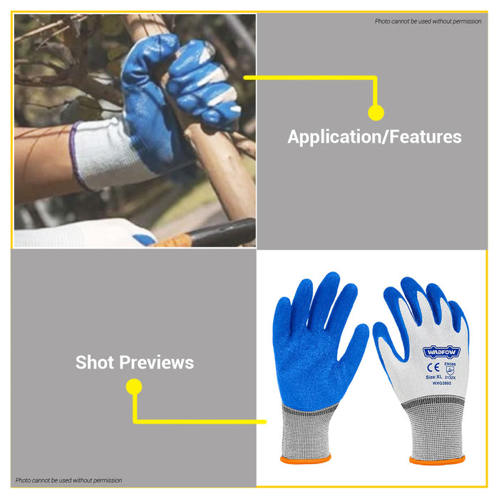 BUILDMATE Wadfow Latex Gloves XL (Extra Large) Cotton/ Polyester Protective Work Safety Hand Protection Glove WXG3802 - WHT