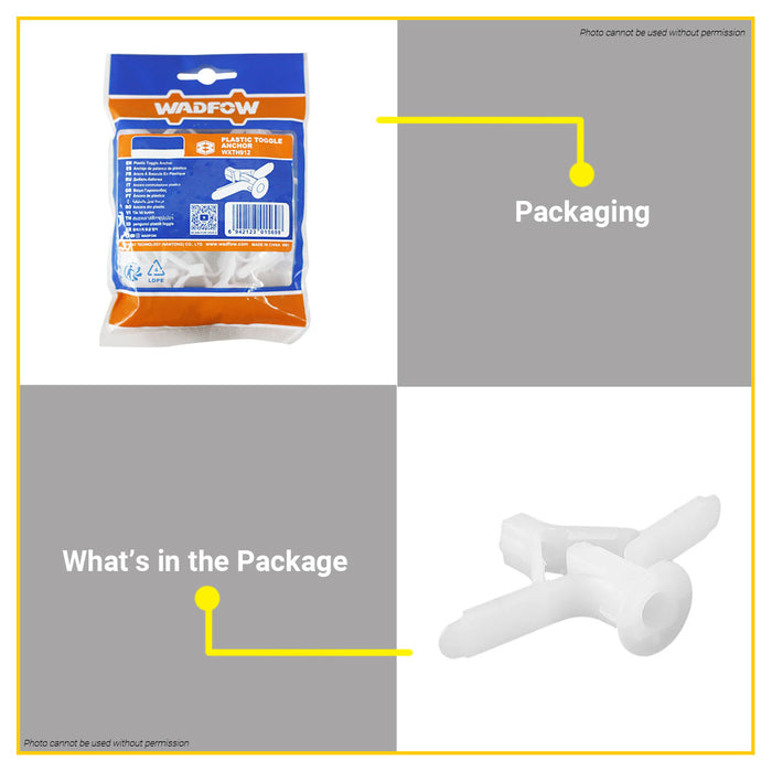 BUILDMATE Wadfow Plastic Toggle Anchor 10-32mm / 10-40mm Winged Plastic Expansion Toggled Drywall Wall Butterfly Anchor SOLD PER PACK - WHT