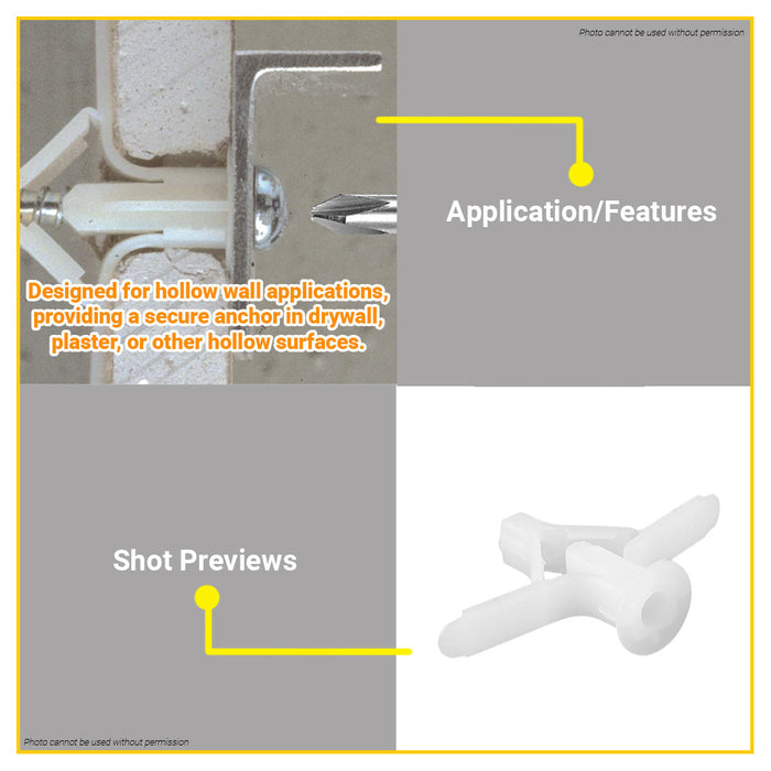BUILDMATE Wadfow Plastic Toggle Anchor 10-32mm / 10-40mm Winged Plastic Expansion Toggled Drywall Wall Butterfly Anchor SOLD PER PACK - WHT