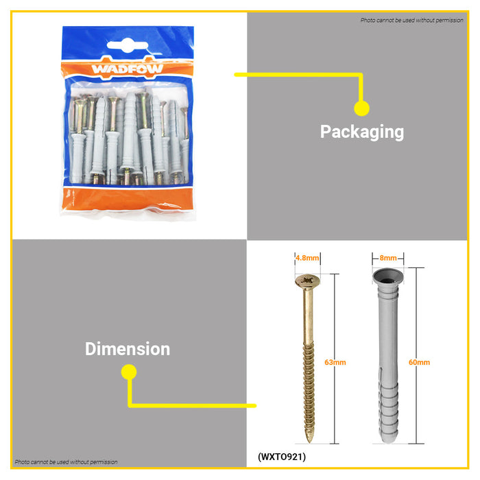 BUILDMATE Wadfow Hammer Fixing Anchor 6x60mm / 8x60mm PE Hammer-In Fastener Concrete Anchor & Screw Set Wall Fixing Anchor Kit SOLD PER BAG - WHT