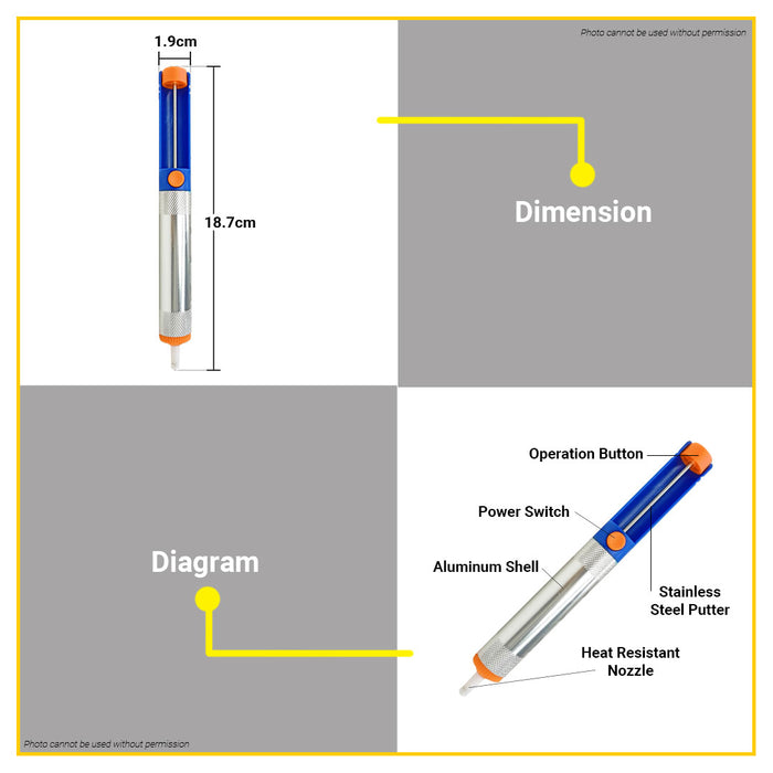 BUILDMATE Wadfow Desoldering Pump 195mm Solder Sucker Extractor Removal Vacuum Desoldering Rework Pump WXX1601 - WHT