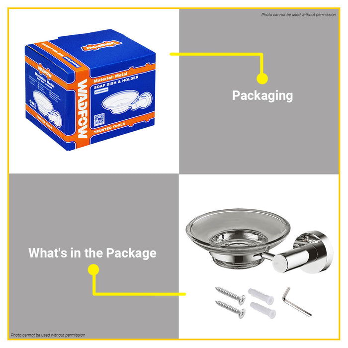 BUILDMATE Wadfow Soap Dish & Holder Wall Mounted Chrome Plate Clear Glass Soap Tray Rack Storage Organizer Holder for Bathroom & Kitchen WZG1505 - WHT