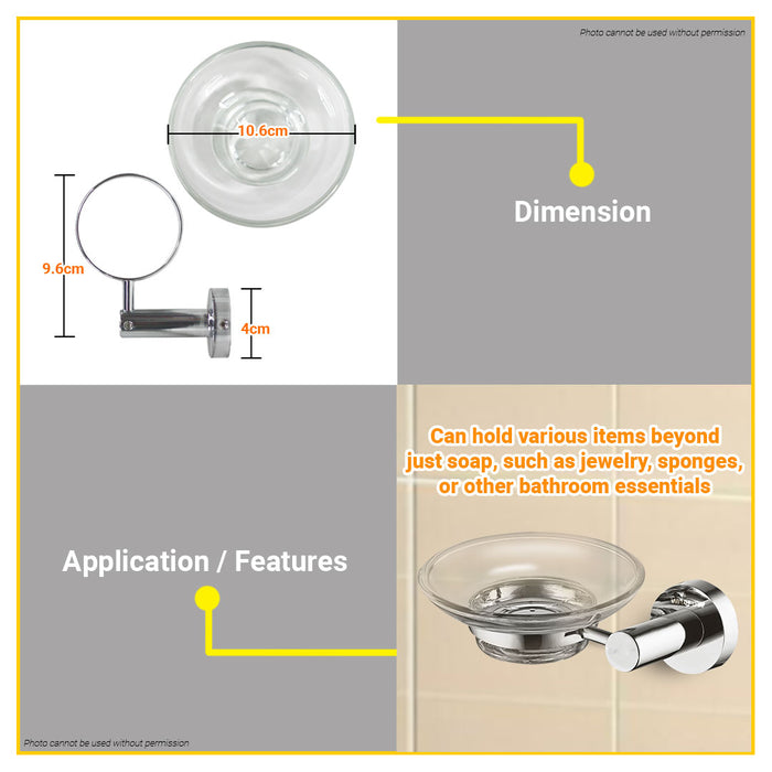 BUILDMATE Wadfow Soap Dish & Holder Wall Mounted Chrome Plate Clear Glass Soap Tray Rack Storage Organizer Holder for Bathroom & Kitchen WZG1505 - WHT