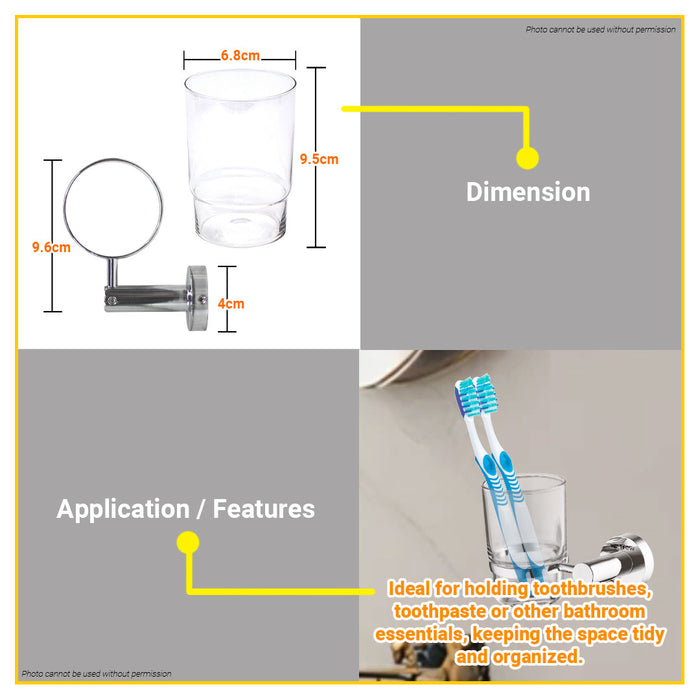 BUILDMATE Wadfow Tumbler Holder Wall Mounted Chrome Plate Clear Glass Cup Toothbrush & Tumbler Holder For Bathroom WZG1506 - WHT