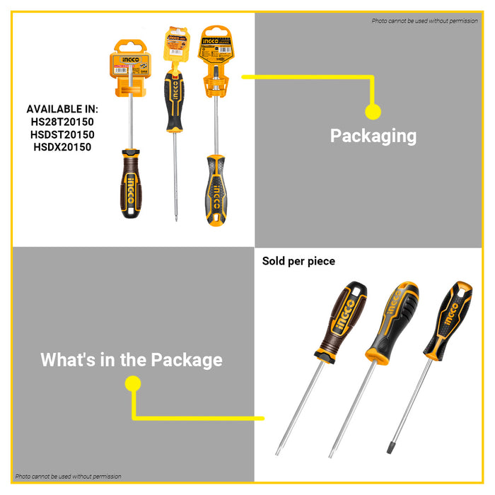BUILDMATE Ingco Torx Screwdriver T20x150mm Cr-V Star Screwdrivers Hand Tools SOLD PER PIECE  HS28T20150 / HSDST20150 - IHT
