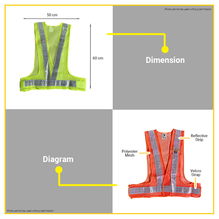 BUILDMATE Powerhouse Reflectorized Safety Vest V-Type Lime Green / Orange XXXL Reflective Work Vest Workwear Safety Gear PH-SV-VT - PHHT