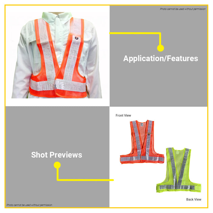 BUILDMATE Powerhouse Reflectorized Safety Vest V-Type Lime Green / Orange XXXL Reflective Work Vest Workwear Safety Gear PH-SV-VT - PHHT