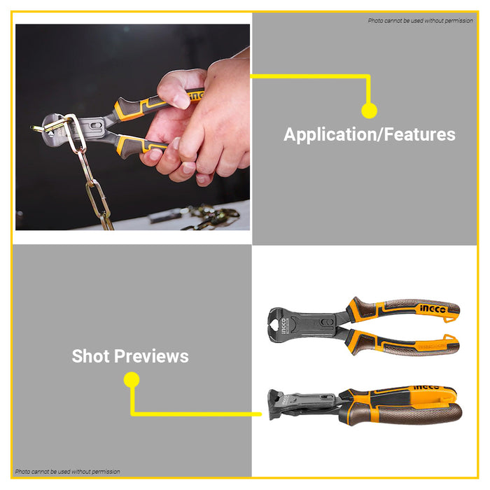 BUILDMATE Ingco Compound Action End Cutting Pliers 8.5" Cr-V Cable Wire Cutter Plier HCECP58200 - IHT