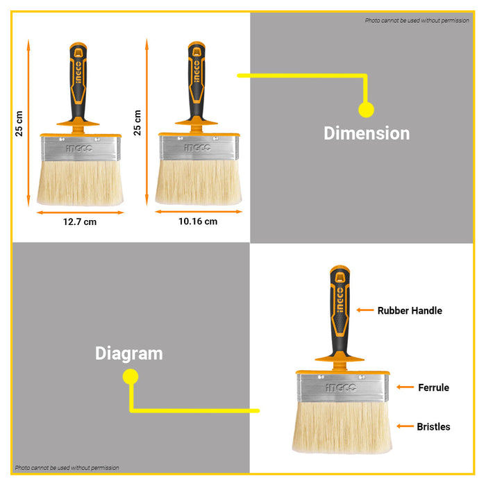 BUILDMATE Ingco Ceiling Brush 4" / 5' Oil-Based Painting Applicator Tool Oil Paint Touch Ups Bristle Brush SOLD PER PIECE - IHT