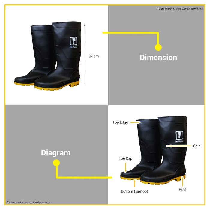 BUILDMATE Powerhouse PVC Rain Boots with Inner Lining Size 43 / 44 Heavy Duty Weatherproof Rain Shoes Footwear SOLD IN PAIR - PHHT