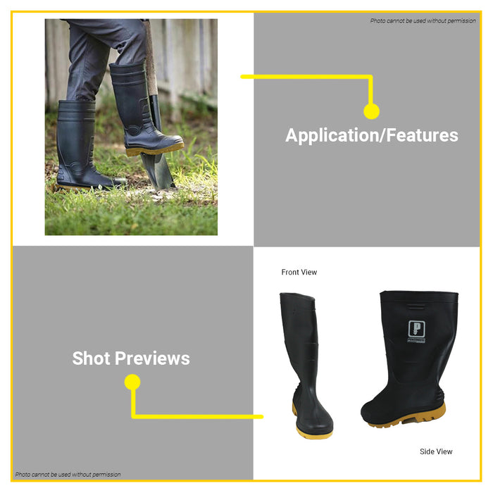 BUILDMATE Powerhouse PVC Rain Boots with Inner Lining Size 43 / 44 Heavy Duty Weatherproof Rain Shoes Footwear SOLD IN PAIR - PHHT