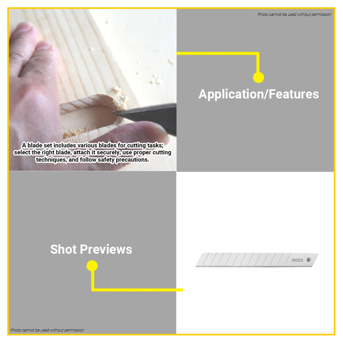 BUILDMATE Ingco 10pcs Knife Blades Set 9x80mm / 18x100mm Cutter Blade Knife Replacement Blades Standard Blades Utility Knife Blade - IHT