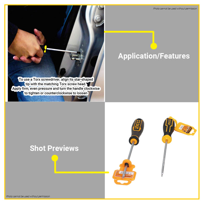 BUILDMATE Ingco Torx Screwdriver T20x150mm Cr-V Star Screwdrivers Hand Tools SOLD PER PIECE  HS28T20150 / HSDST20150 - IHT