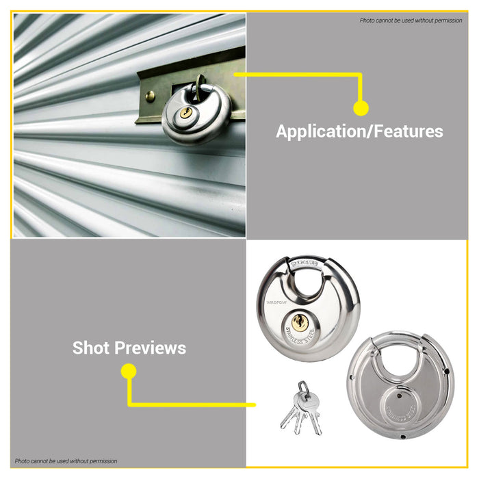 BUILDMATE Wadfow Stainless Steel Disc Padlock 70mm with 3pcs Keys Anti-Theft Keyed Security  Round Steel Pad Lock WPDD470 - WHT