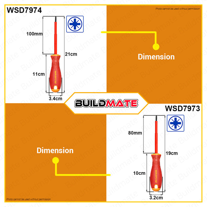 BUILDMATE Wadfow Insulated Screwdriver 80MM - 150MM [SOLD PER PIECE] Flat & Philip Screwdriver Round Shank & Flathead Slotted Crosshead Screw Driver Repair Tool Kit Hand Tool • WHT