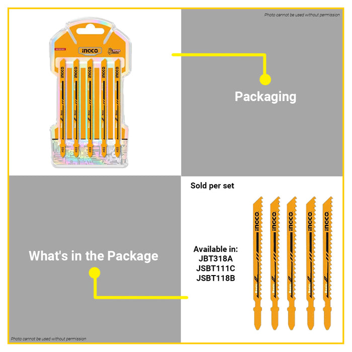 BUILDMATE Ingco 5pcs Jig Saw Blade Set for Wood / Metal Cutting Tool Accessories SOLD PER SET - IHT