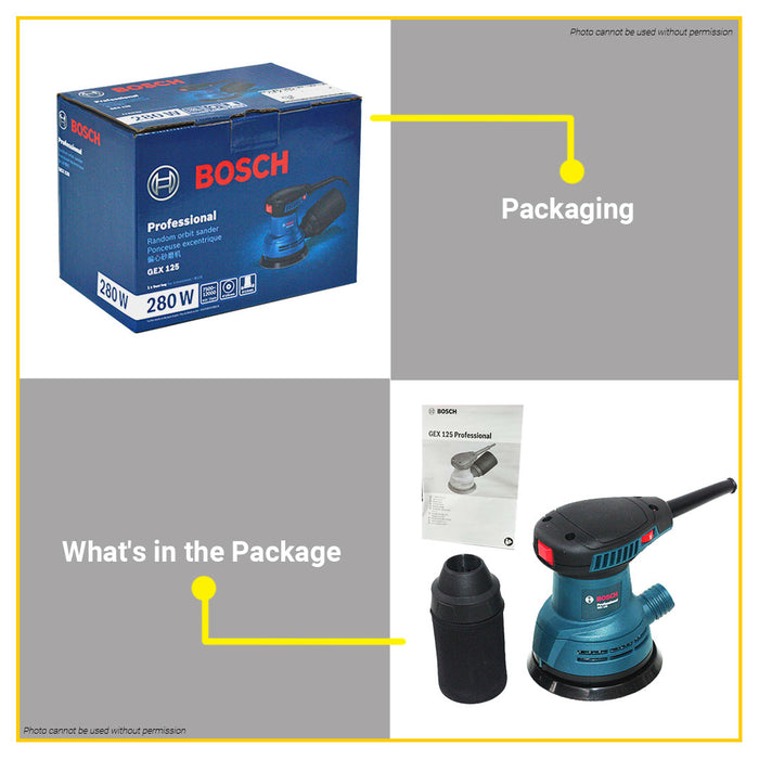 BUILDMATE Bosch 280W 125mm Electric Random Orbital Sander Wood Finishing GEX 125 06013A80K0 - COC