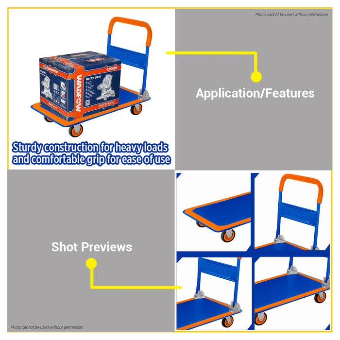 BUILDMATE Wadfow Foldable Steel Platform Hand Truck 150kg / 300kg Capacity Folding Trolley Push Cart Transport Flat Bed Dolly  - WHT