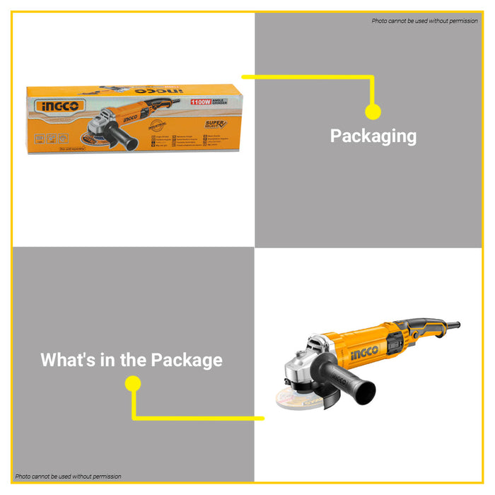BUILDMATE Ingco Angle Grinder 1010W / 1100W Electric Grinding Machine for Wood, Metal, Stainless Steel Polishing AG101087 / AG1100382 / AG110018 / AG11003857 - IPT
