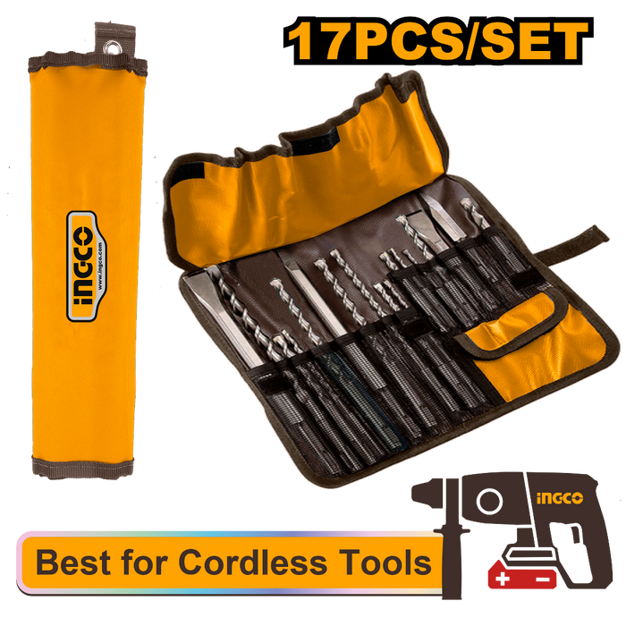 INGCO 17pcs SDS Plus Drill Bit & Chisel Set Rotary Hammer Bits For Concrete Masonry Demolition & Chipping AKD91701 IHT