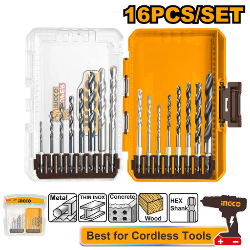 INGCO 16pcs Metal Multifunction Drill & Wood Drill Bits Set AKDL11606 IHT - BUILDMATE