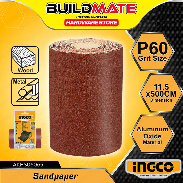 BUILDMATE Ingco Sandpaper Grit 11.5x500cm Aluminum Oxide Abrasive Finishing Sheets Polishing Sanding Rolls Paper SOLD PER PIECE - IHT