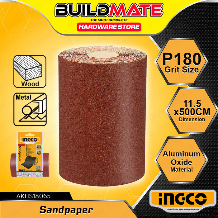BUILDMATE Ingco Sandpaper Grit 11.5x500cm Aluminum Oxide Abrasive Finishing Sheets Polishing Sanding Rolls Paper SOLD PER PIECE - IHT