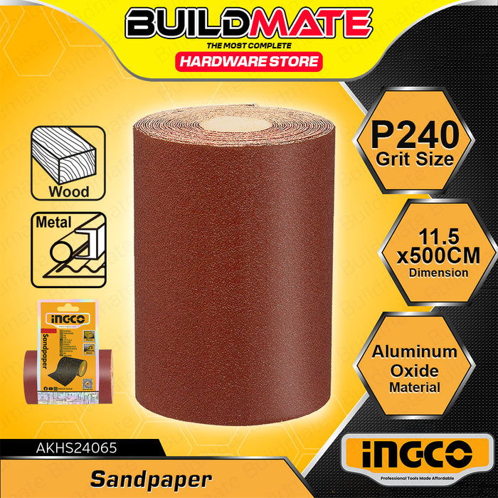 BUILDMATE Ingco Sandpaper Grit 11.5x500cm Aluminum Oxide Abrasive Finishing Sheets Polishing Sanding Rolls Paper SOLD PER PIECE - IHT