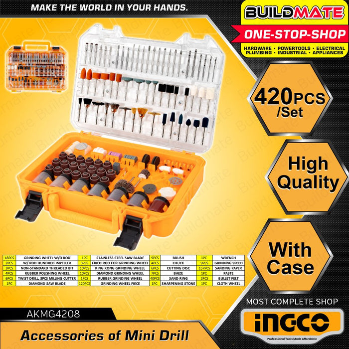 BUILDMATE Ingco 410PCS / 420PCS Accessories Of Mini Drill Set Rotary Die Grinder Drill Tool Kit IHT