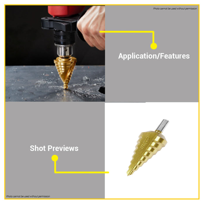 BUILDMATE Ingco Step Drill SET Bit 4-22mm to 10-45mm Cone Drill Bit Hole Groove Cutter Bits • IHT