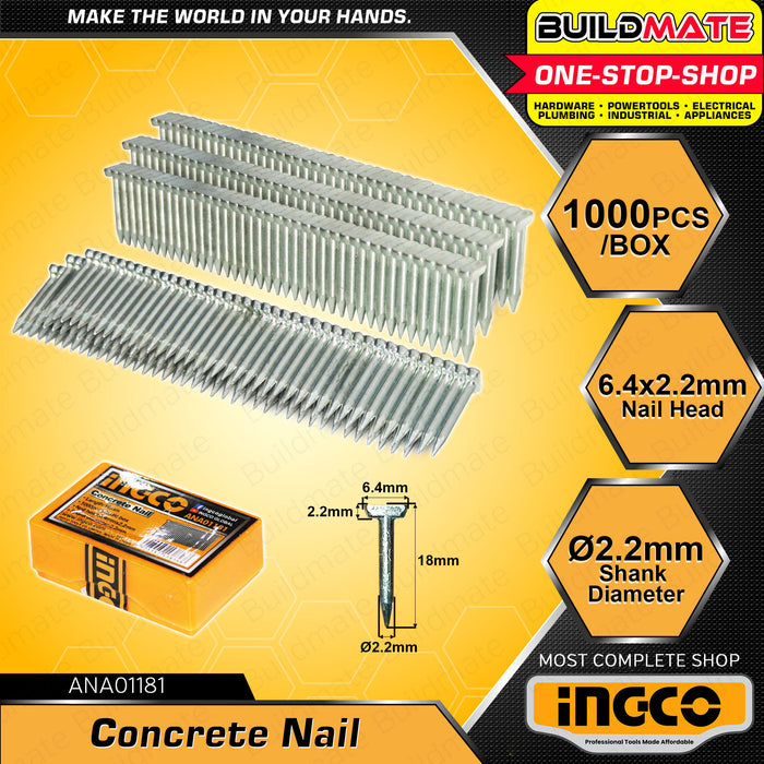 BUILDMATE Ingco 1000PCS/BOX Concrete Nail Tacker 18mm - 50mm For Air Concrete Nailer SOLD PER BOX - IHT