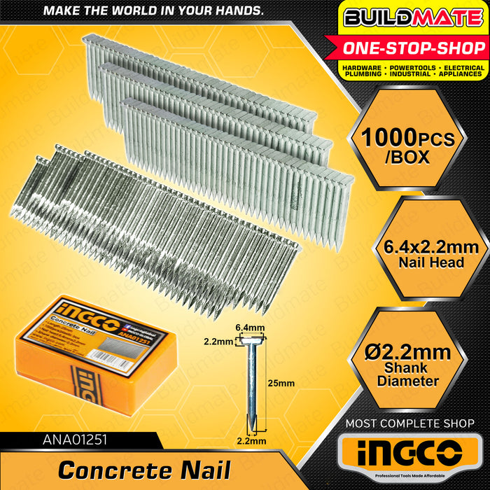 BUILDMATE Ingco 1000PCS/BOX Concrete Nail Tacker 18mm - 50mm For Air Concrete Nailer SOLD PER BOX - IHT