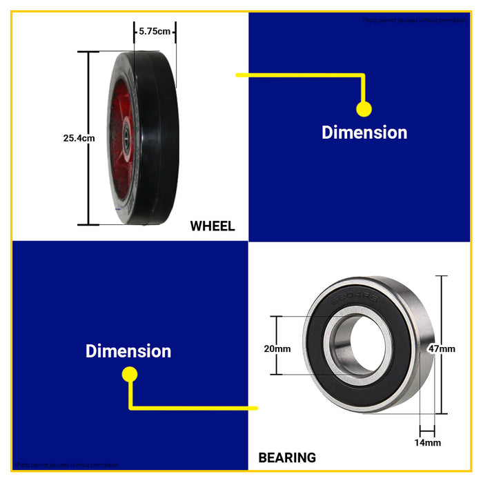 Armstrong Push Cart Rubber Wheel with Rim Bearing 254mm 10'' Heavy Duty •BUILDMATE• 