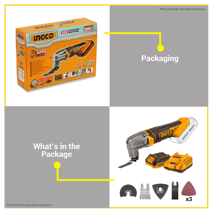 BUILDMATE Ingco Lithuim-Ion Cordless Oscillating Multi-Tool 20V with 6-Speed Adjustment Rechargeable Multi Tool - ICPT