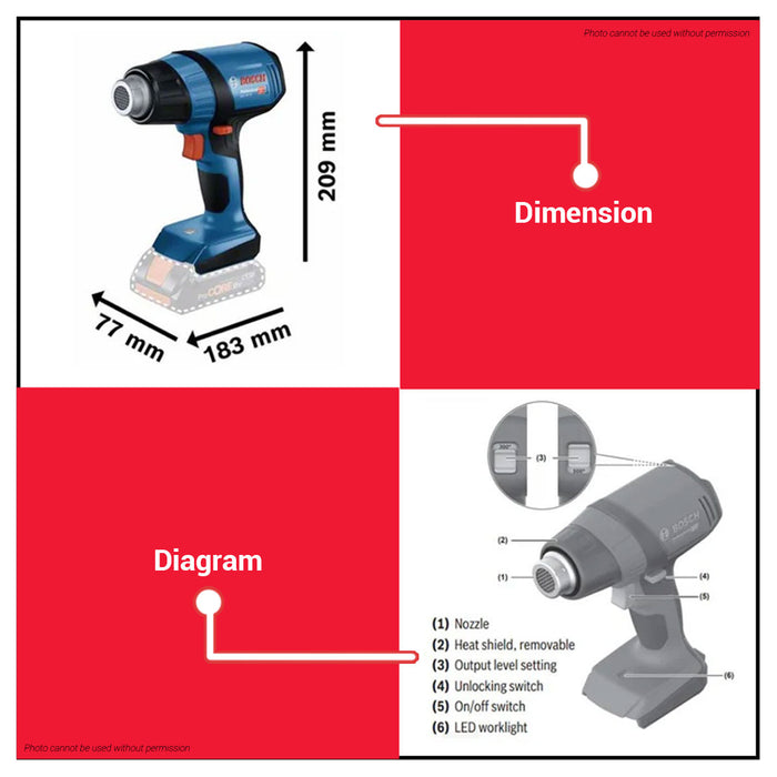 BUILDMATE Bosch 18V Cordless Heat Gun Variable Heat Sealer Dryer Hot Air BARE TOOL GHG 18V-50 06012A6580 - BLC