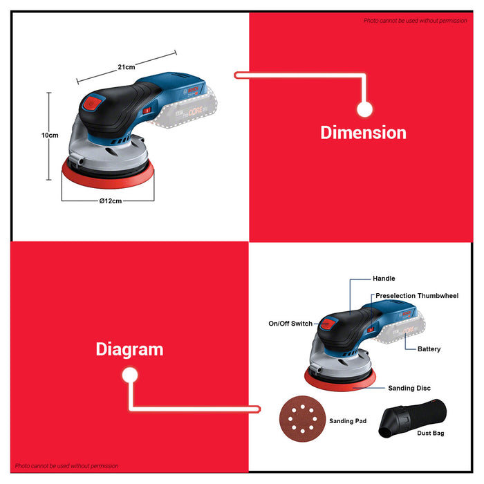 BUILDMATE Bosch Cordless Random Orbital Sander Wood 18V 125mm Variable Speed (BARE TOOL) Wood Sander Orbital Sander Finishing Sander Wood Orbital Sanding Finish Polishing Machine Electric Sander GEX18V-125 0601372201 • BLC